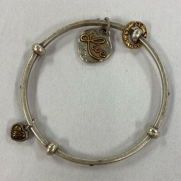 Brighton YOU ARE Loved, Cherished Art & Soul Charm Silver Bangle Bracelet - Picture 3 of 4